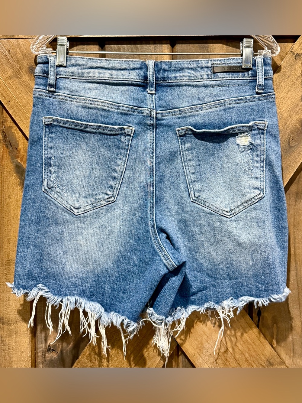 Risen Dark Wash Long Length Denim Shorts - Picture 2 of 12